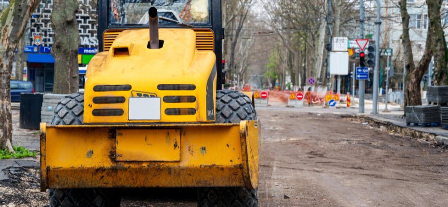 bulldozer road resurfacing works